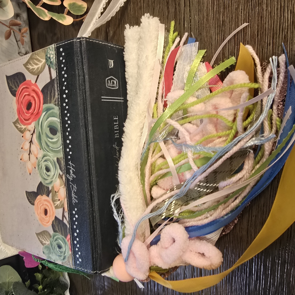 Hand Crafted Green and Pink  Spring Colors Bible Tassel